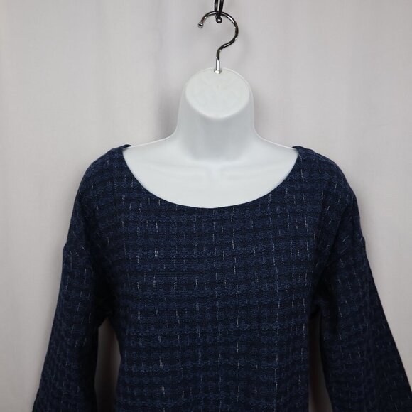 Eileen Fisher Organic Cotton Shizuki Jaquard 3/4 Sleeve Blue Shift Dress - Small - Picture 5 of 10